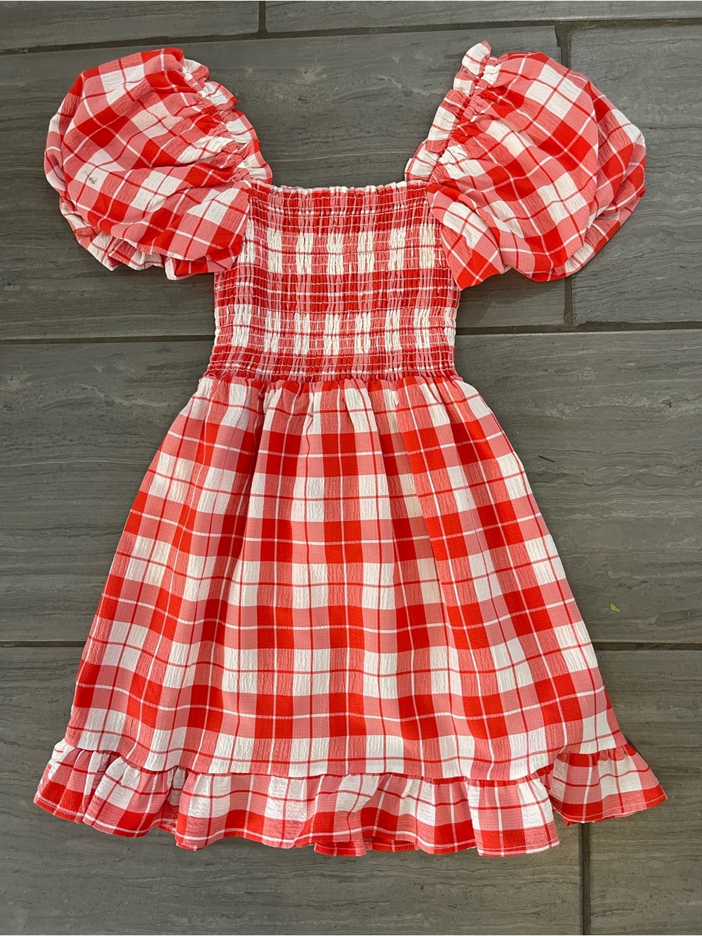 Show Me Your MuMu Red & White Gingham Puff-Sleeve Dress